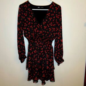 Zara Black & Red Floral Dress.